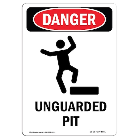 Signmission OSHA Danger Sign, Unguarded Pit, 5in X 3.5in Decal, 10PK, 3.5" W, 5" H, Portrait, PK10 OS-DS-D-35-V-1601-10PK